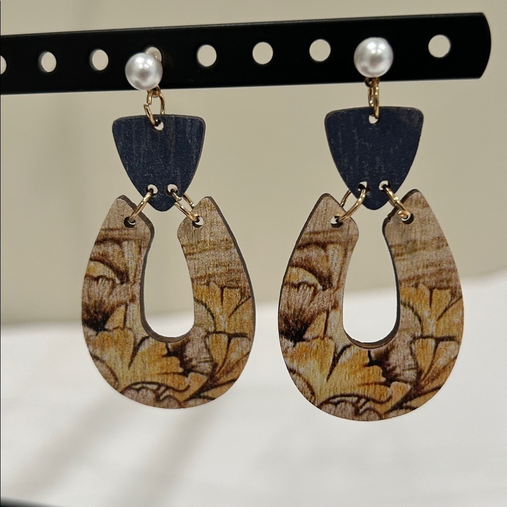 Artistic Gold and Black Floral Earrings
